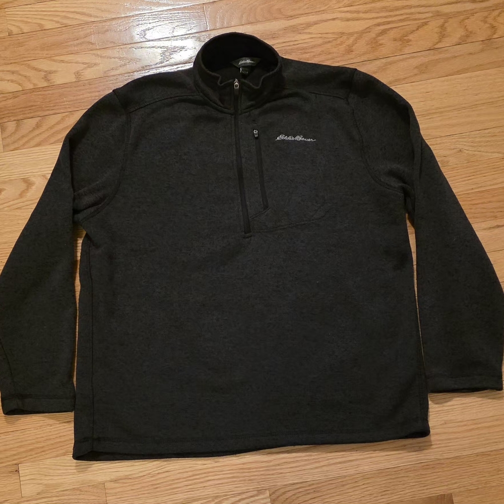 Eddie Bauer Men's XL Charcoal Gray 1/4 Zip Fleece Pullover Sweater